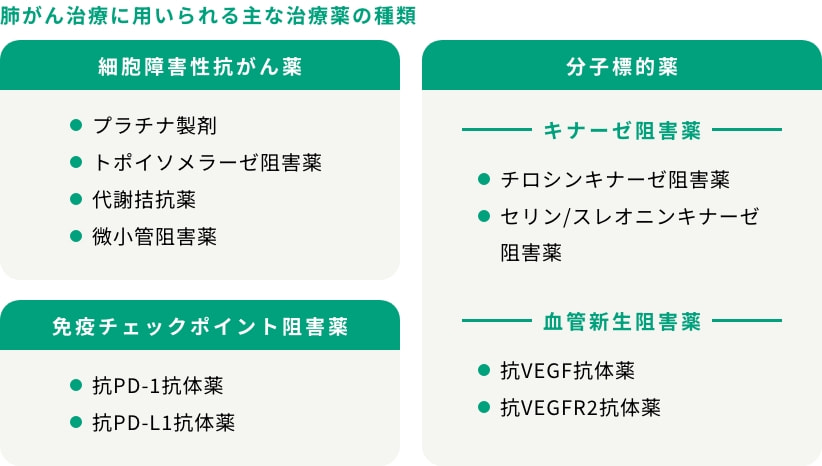 肺がん治療に用いられる主な治療薬の種類